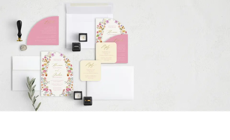 Stacked Wedding Invitations with coordinating items