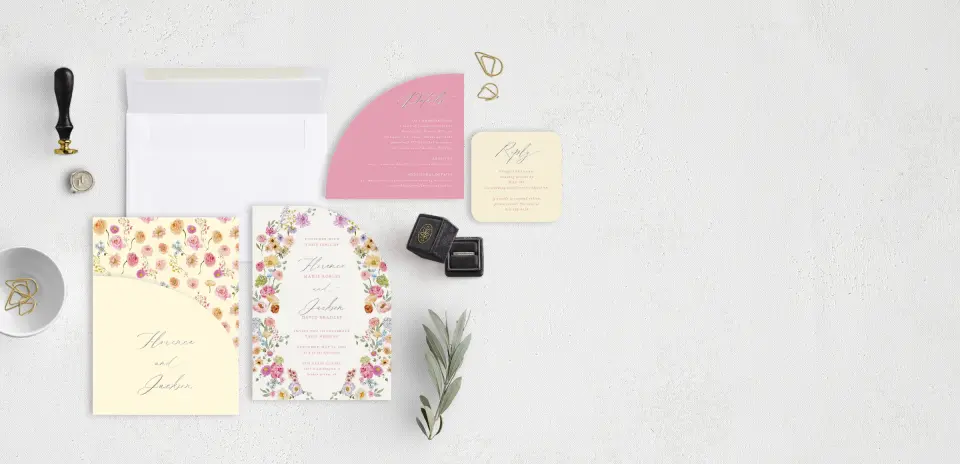 Stacked Wedding Invitations with pocket and coordinating items