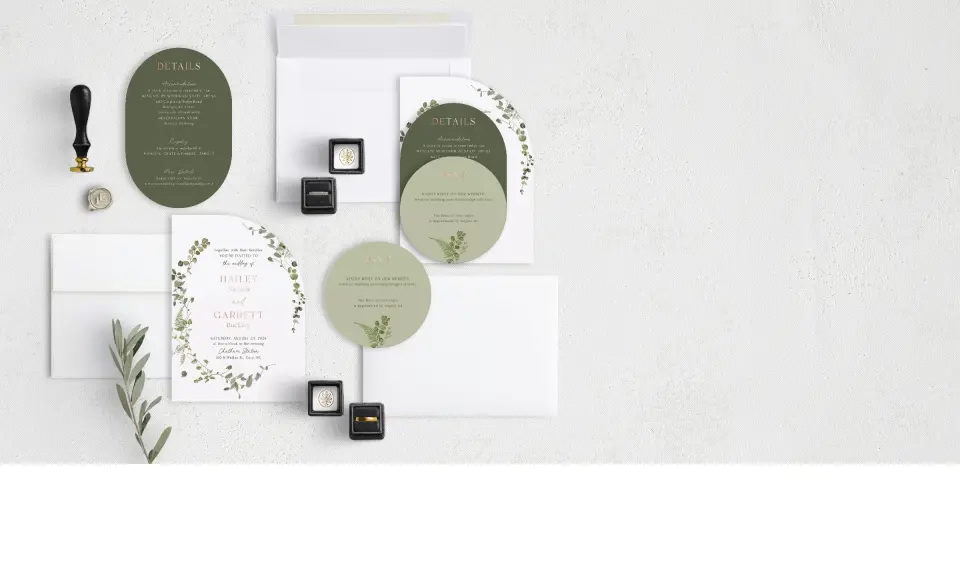 Stacked Wedding Invitations with coordinating items