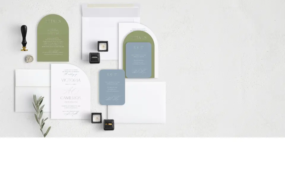 Stacked Wedding Invitations with coordinating items