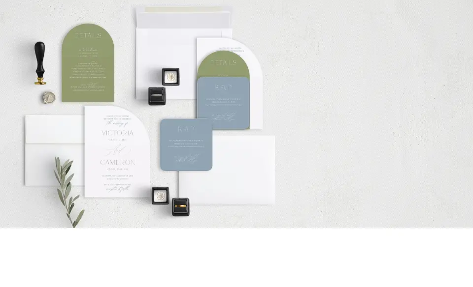 Stacked Wedding Invitations with coordinating items