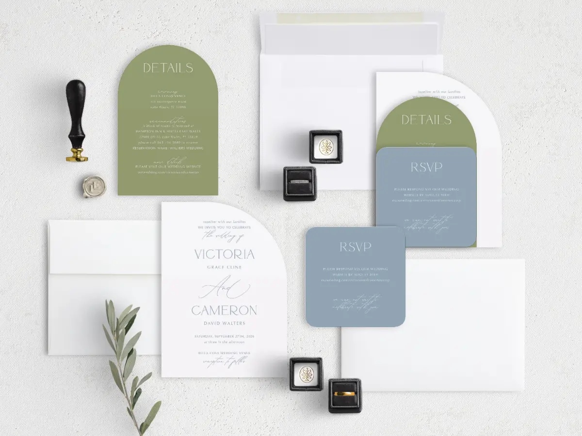 Stacked Wedding Invitations with coordinating items