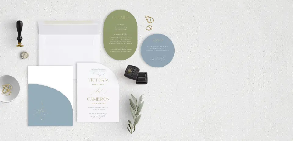 Stacked Wedding Invitations with pocket and coordinating items