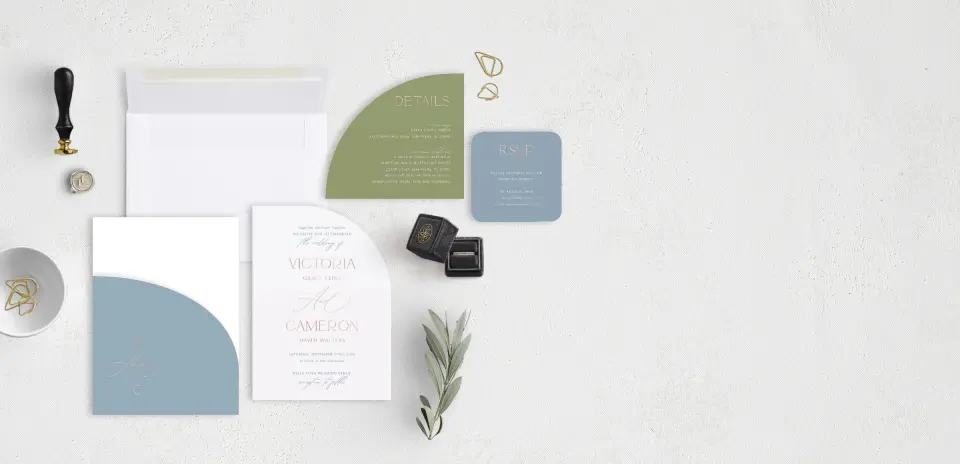 Stacked Wedding Invitations with pocket and coordinating items