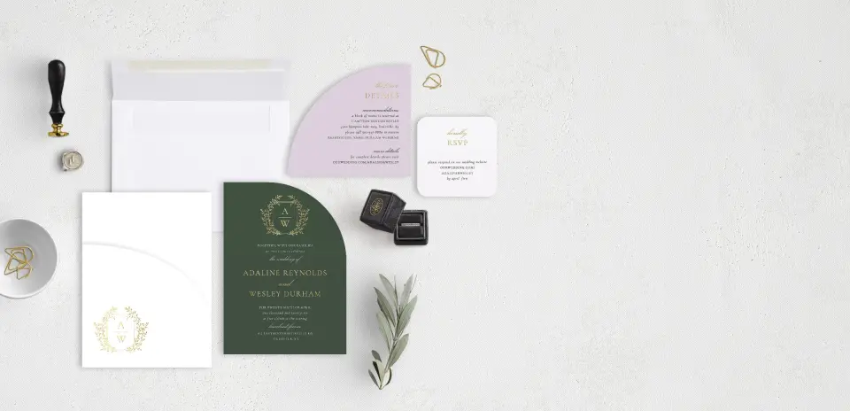 Stacked Wedding Invitations with pocket and coordinating items