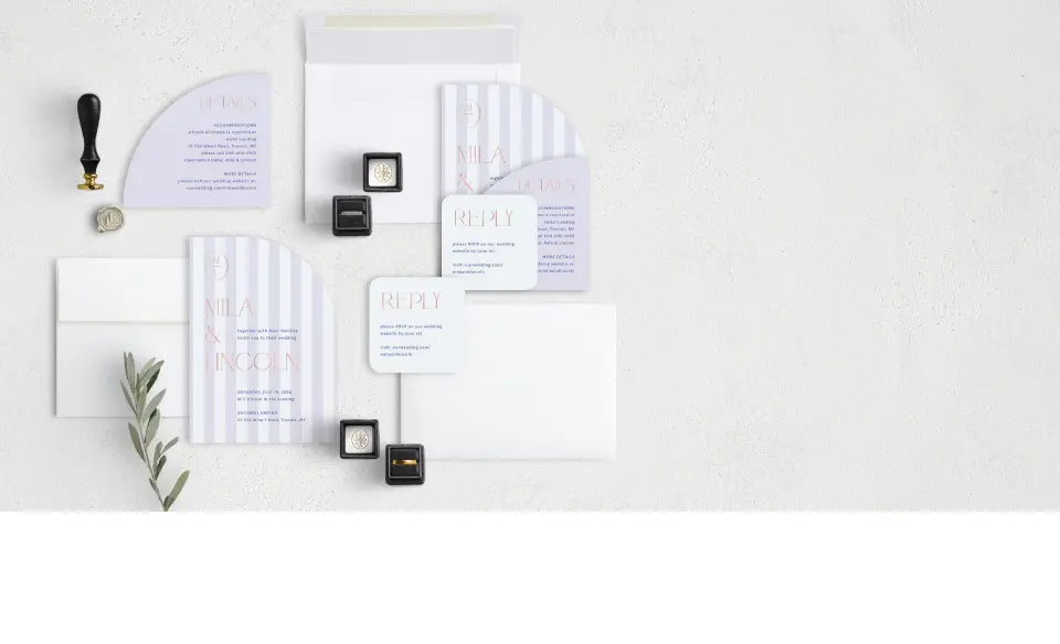 Stacked Wedding Invitations with coordinating items