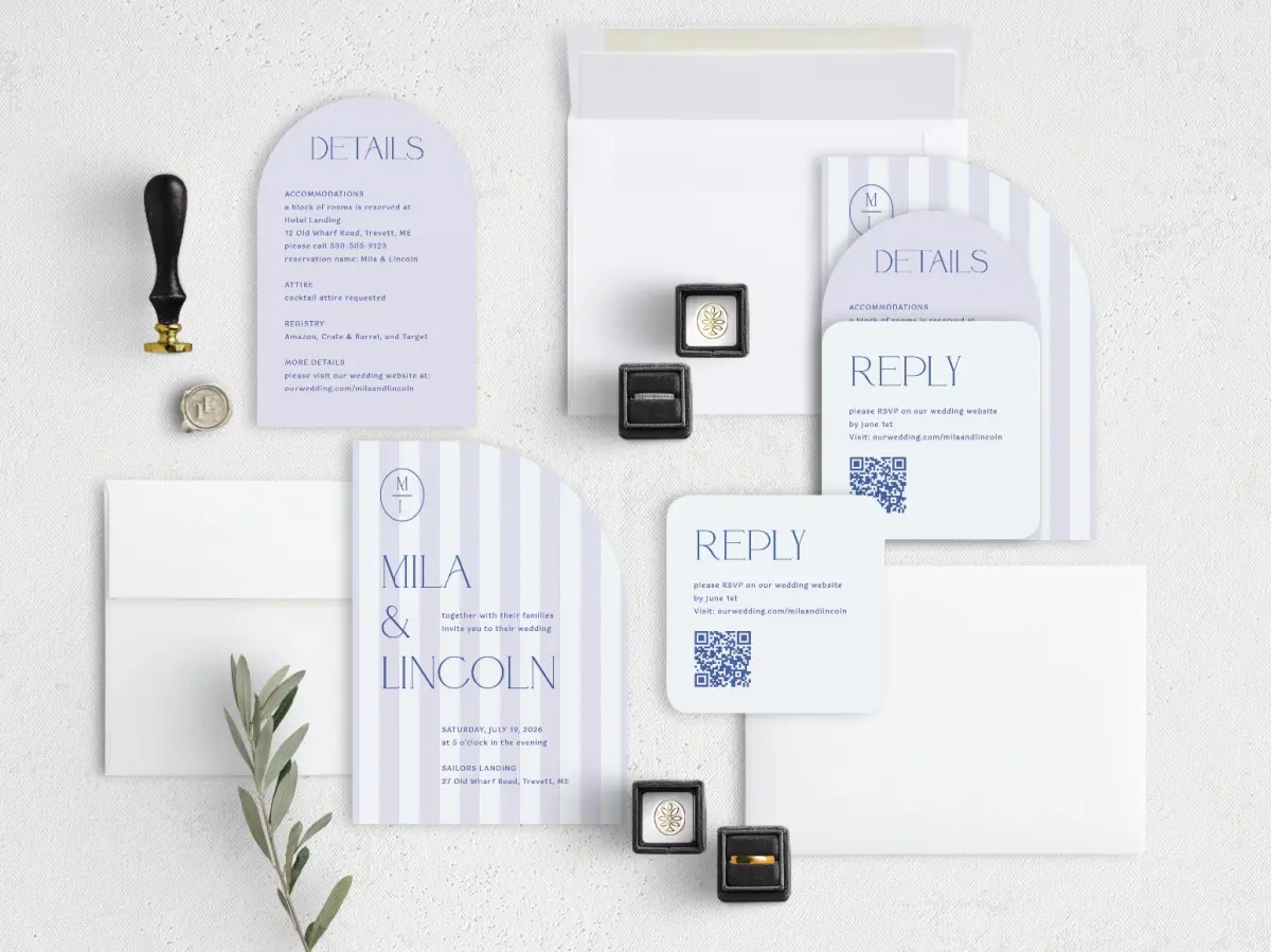 Stacked Wedding Invitations with coordinating items