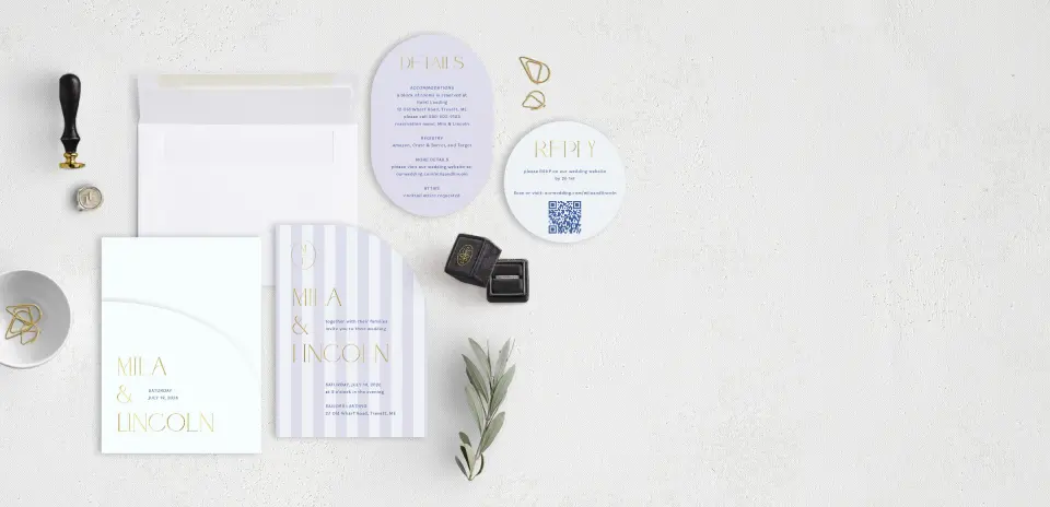 Stacked Wedding Invitations with pocket and coordinating items