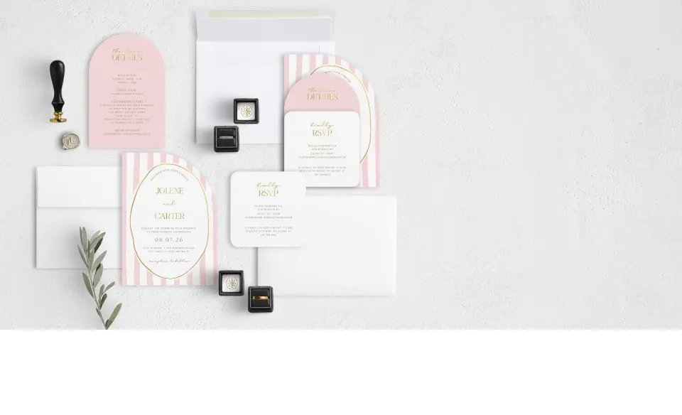 Stacked Wedding Invitations with coordinating items