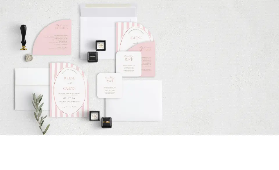 Stacked Wedding Invitations with coordinating items