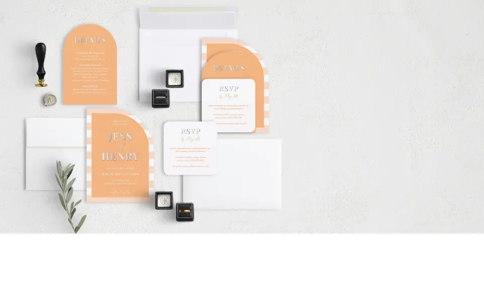 Stacked Wedding Invitations with coordinating items
