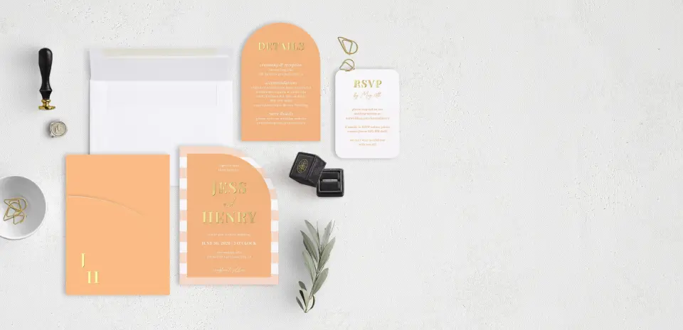 Stacked Wedding Invitations with pocket and coordinating items