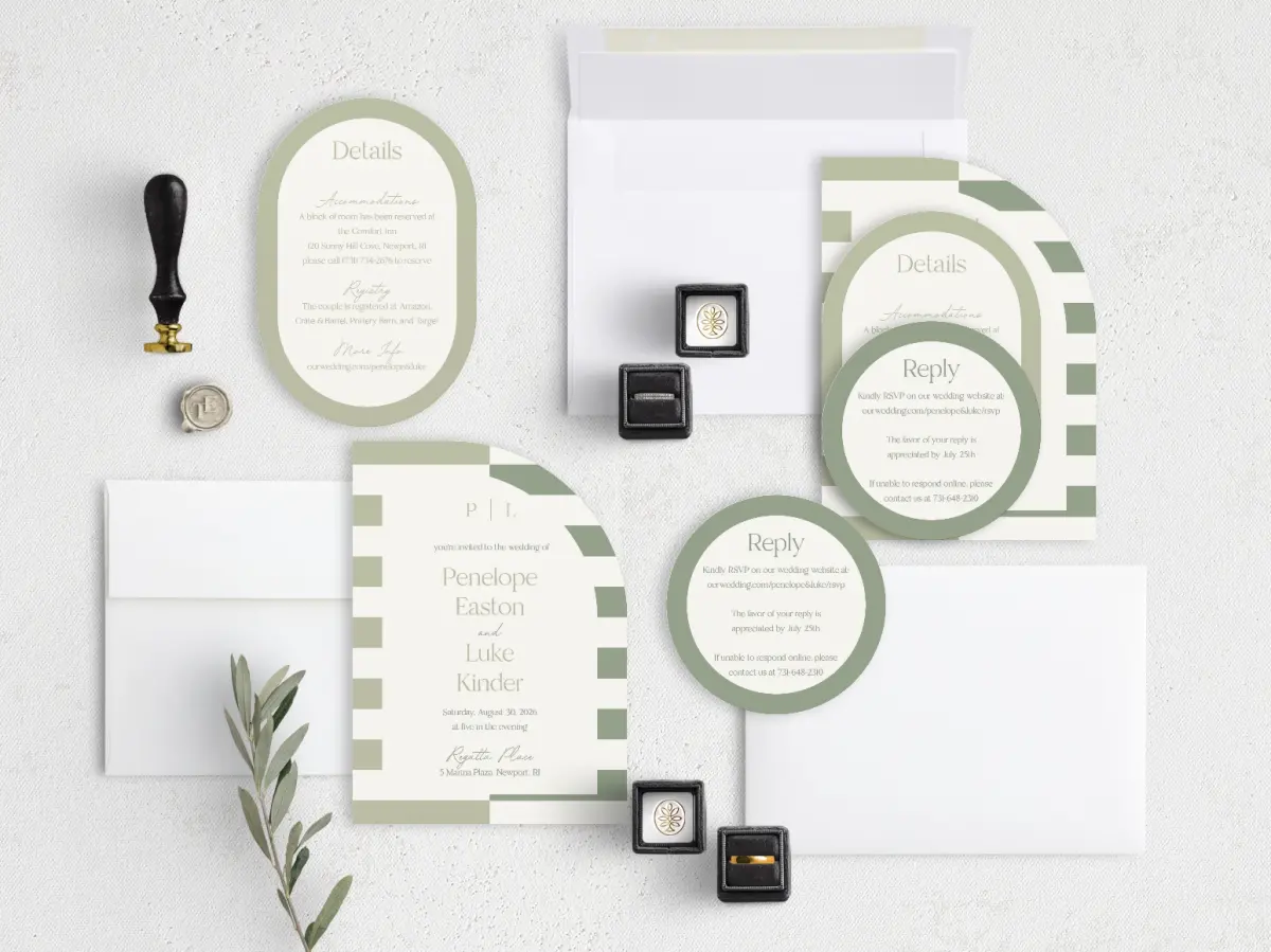 Stacked Wedding Invitations with coordinating items