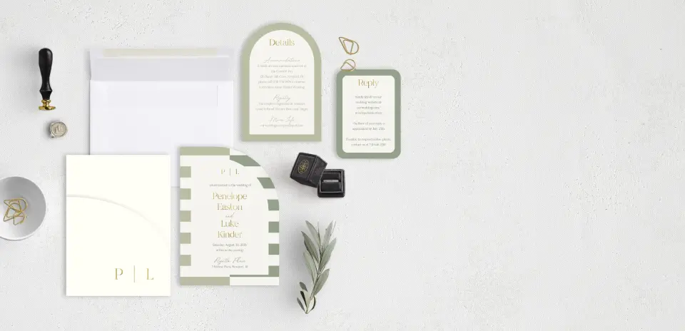 Stacked Wedding Invitations with pocket and coordinating items