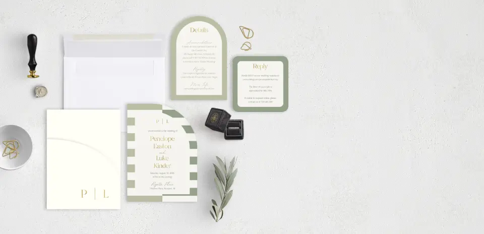 Stacked Wedding Invitations with pocket and coordinating items