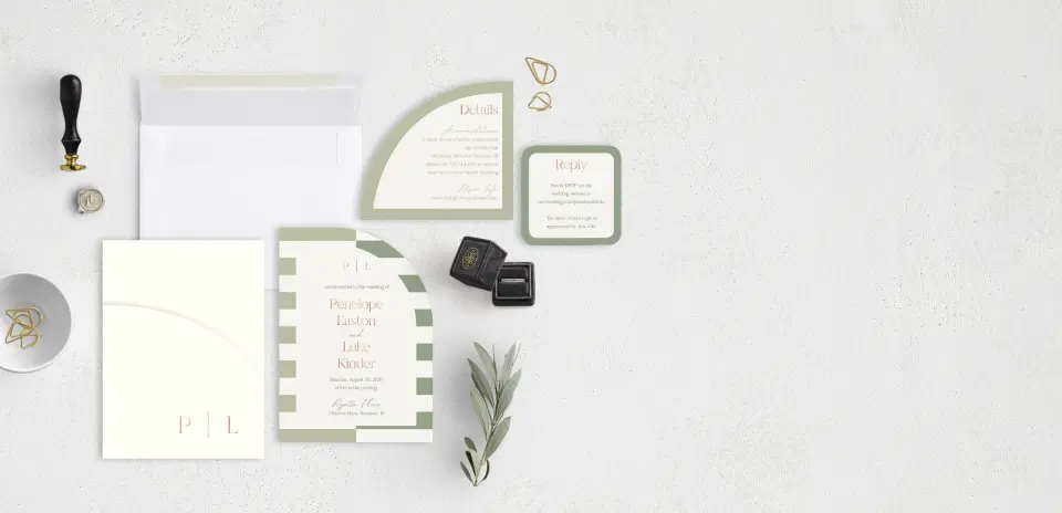 Stacked Wedding Invitations with pocket and coordinating items