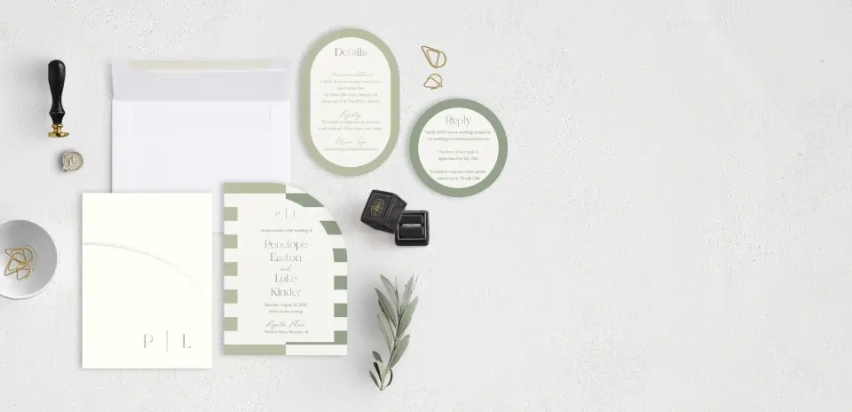 Stacked Wedding Invitations with pocket and coordinating items