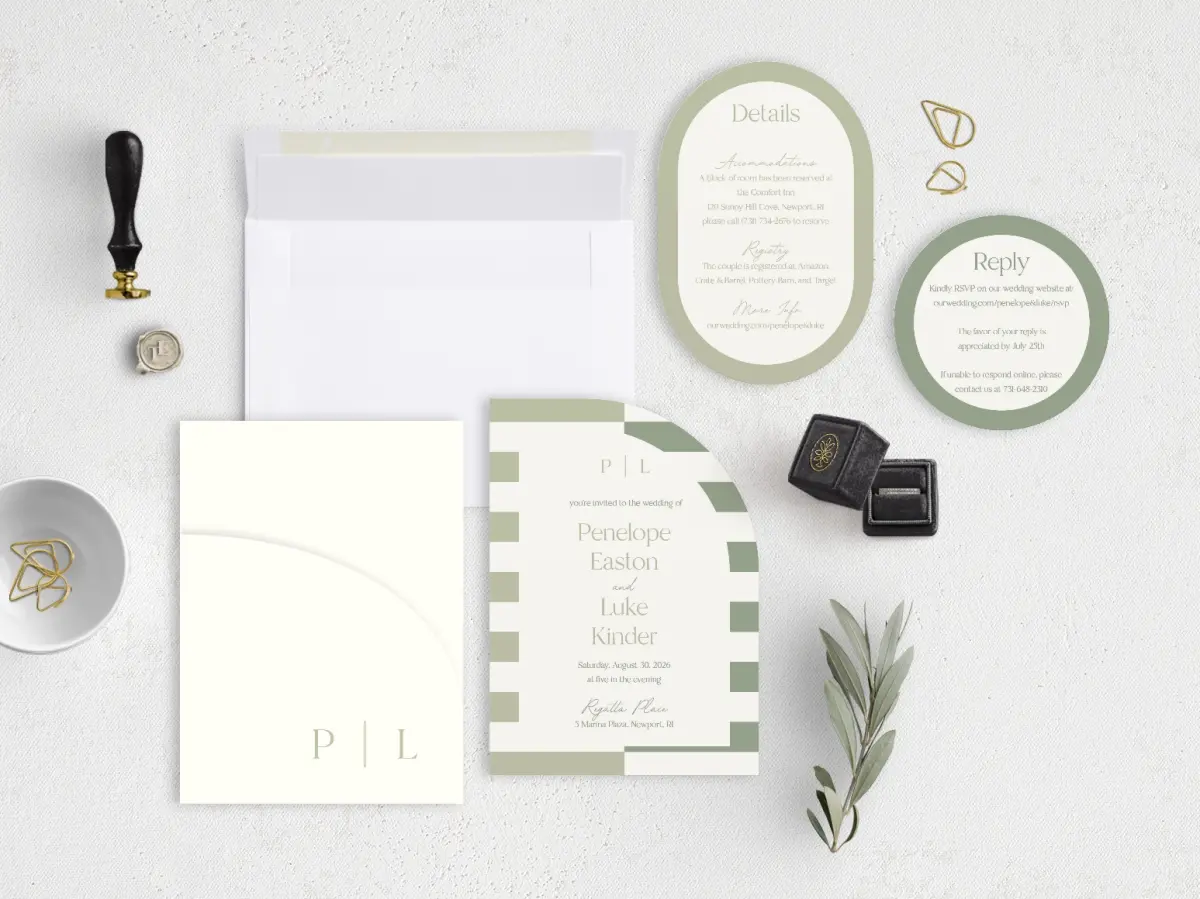 Stacked Wedding Invitations with pocket and coordinating items