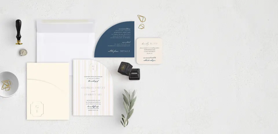 Stacked Wedding Invitations with pocket and coordinating items