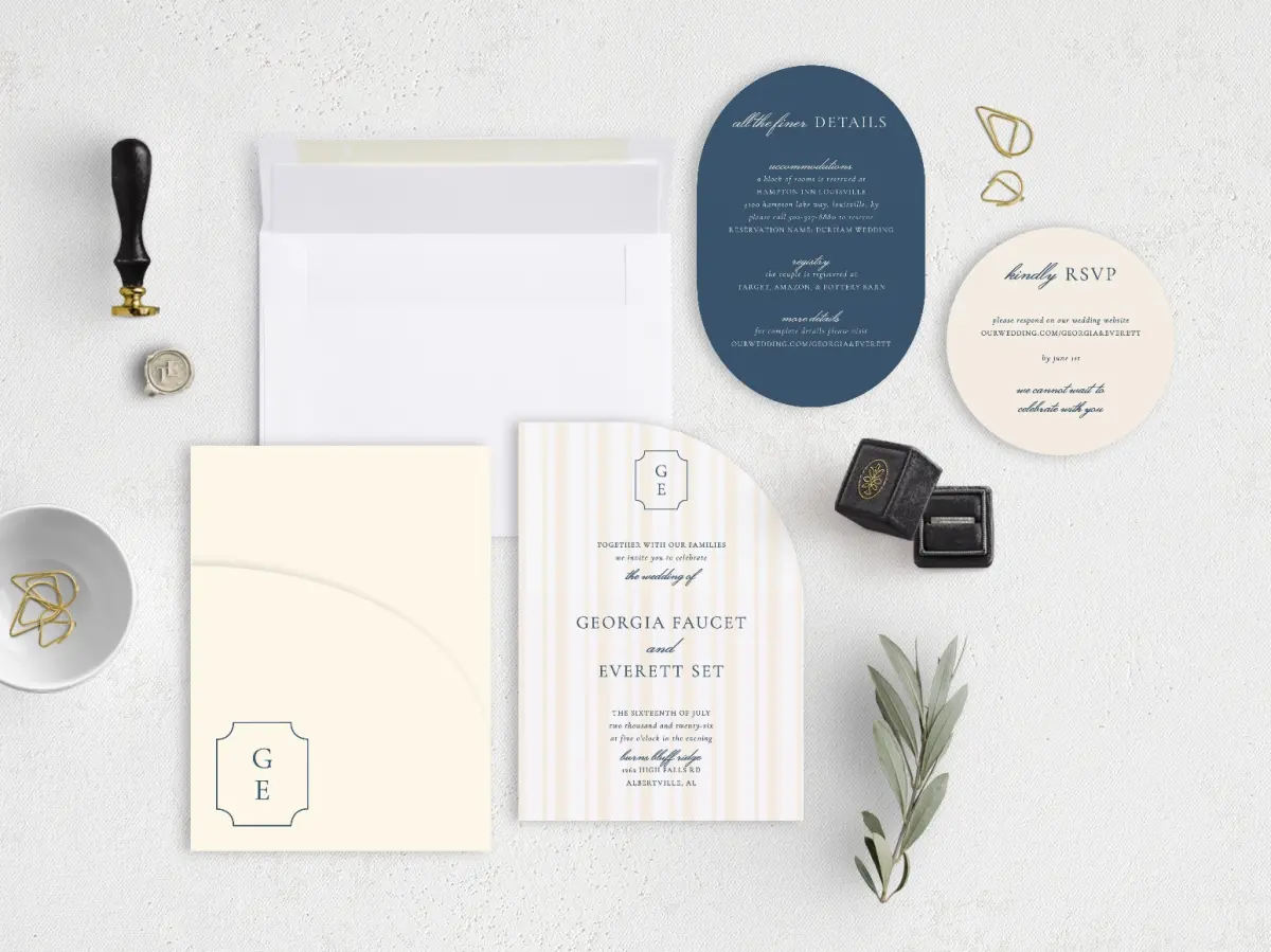 Stacked Wedding Invitations with pocket and coordinating items