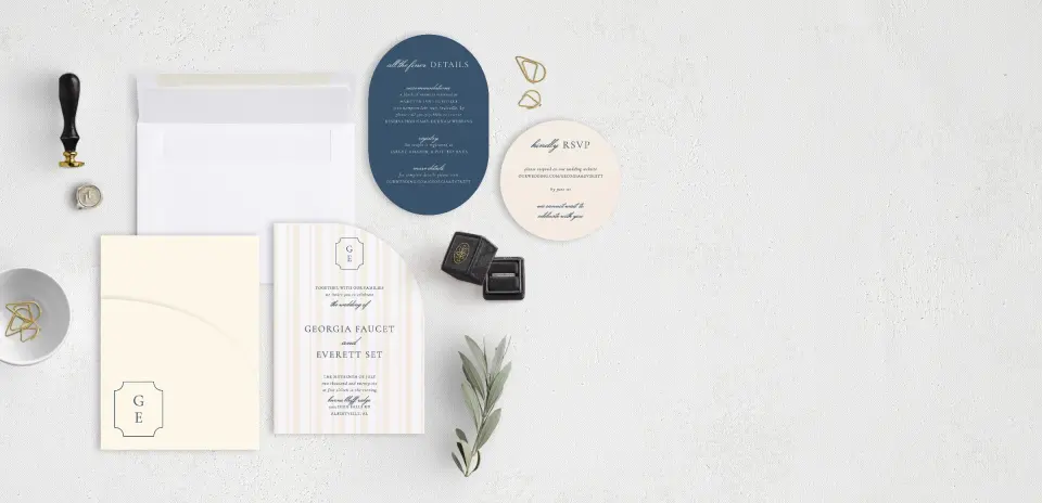 Stacked Wedding Invitations with pocket and coordinating items