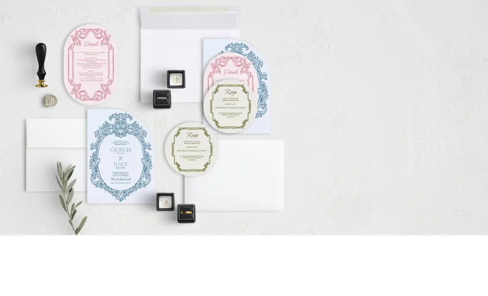 Stacked Wedding Invitations with coordinating items