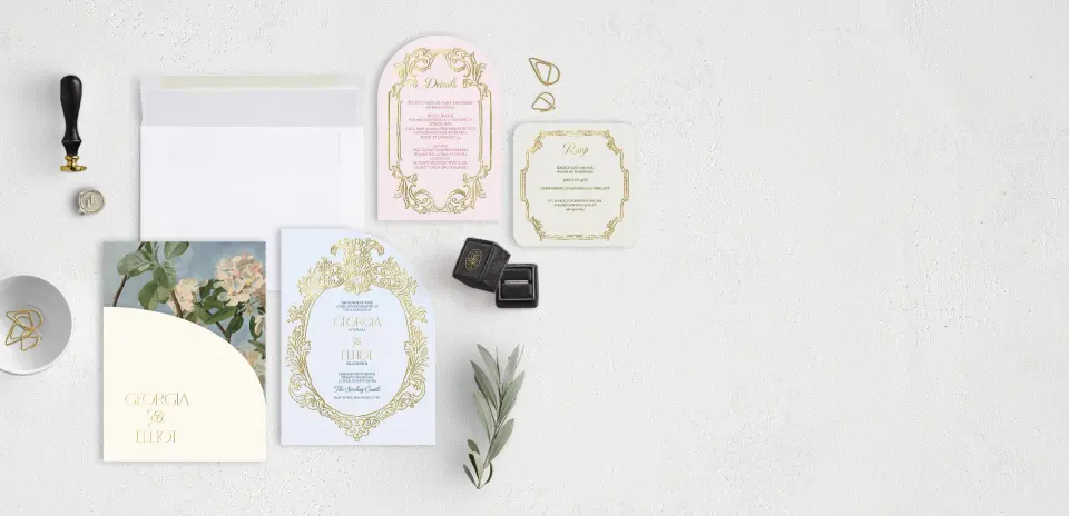 Stacked Wedding Invitations with pocket and coordinating items