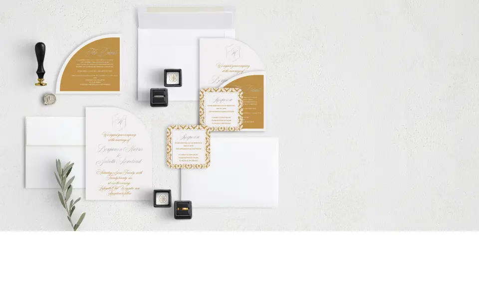 Stacked Wedding Invitations with coordinating items