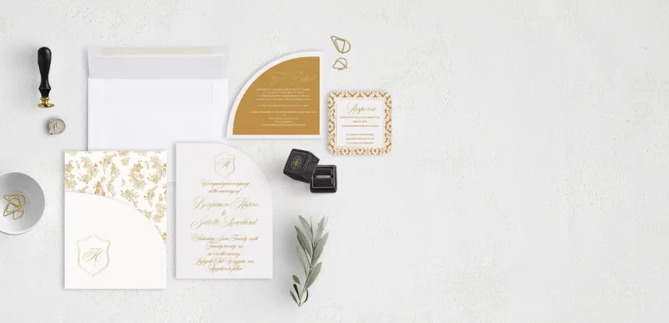 Stacked Wedding Invitations with pocket and coordinating items