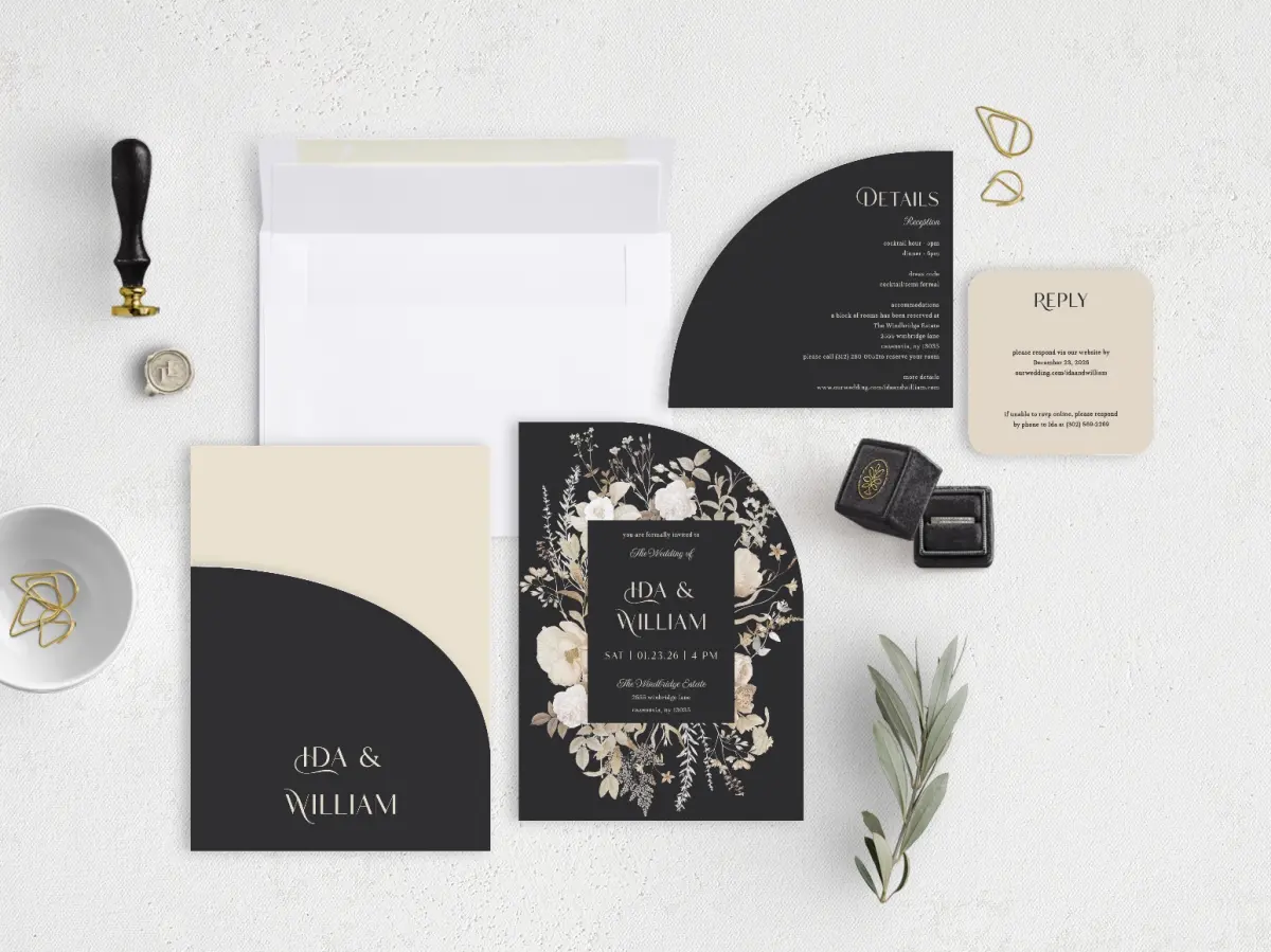 Stacked Wedding Invitations with pocket and coordinating items