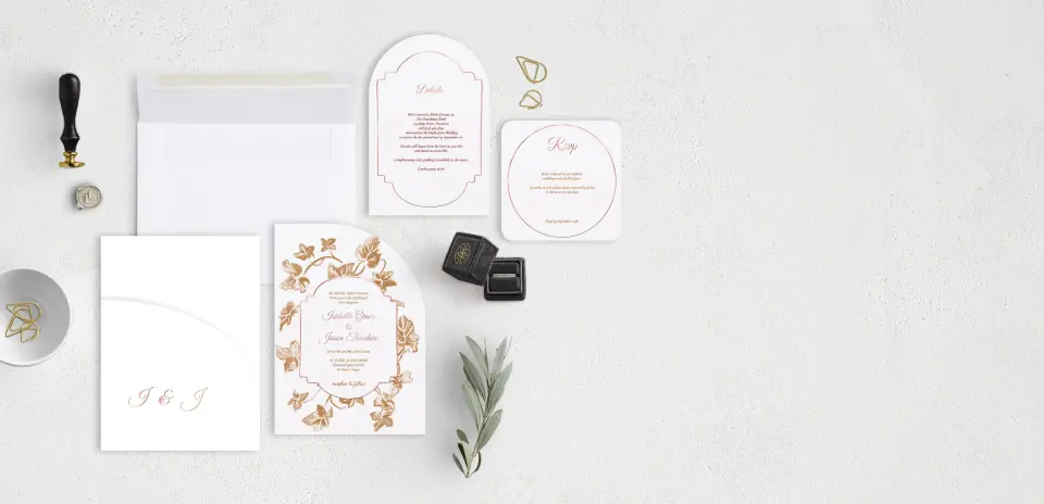 Stacked Wedding Invitations with pocket and coordinating items