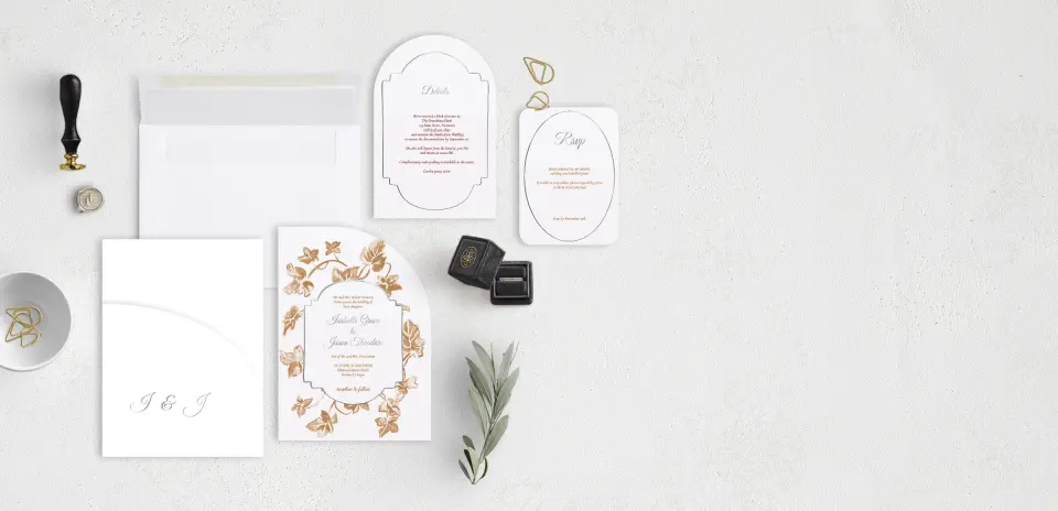 Stacked Wedding Invitations with pocket and coordinating items