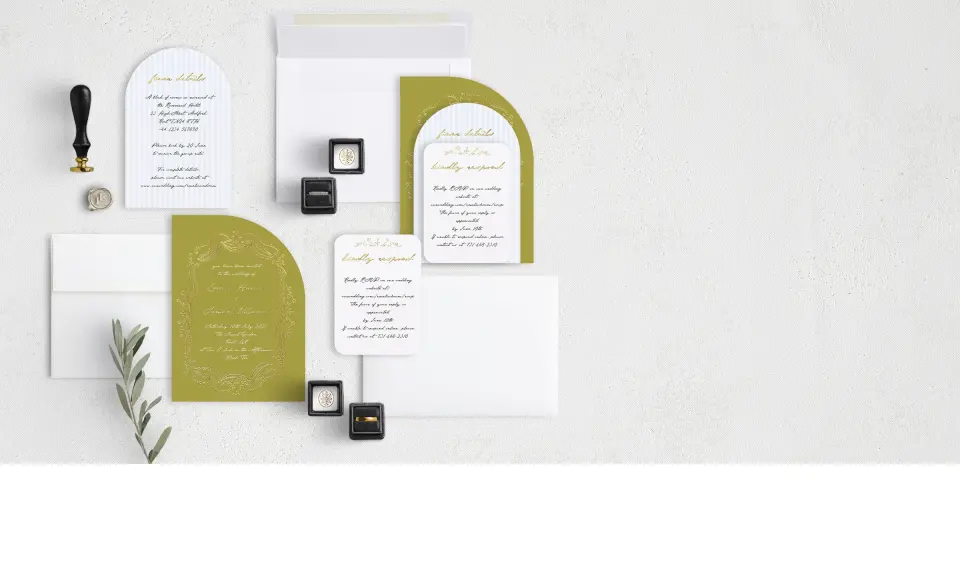 Stacked Wedding Invitations with coordinating items