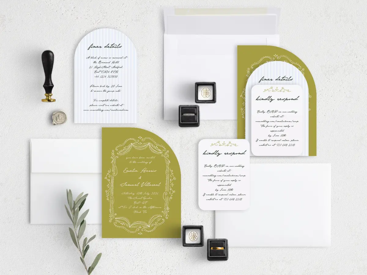 Stacked Wedding Invitations with coordinating items