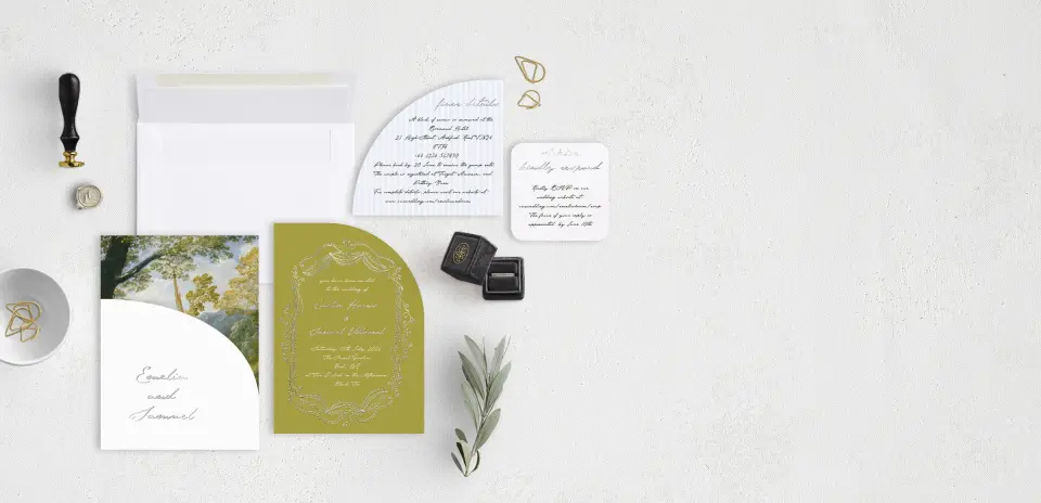 Stacked Wedding Invitations with pocket and coordinating items