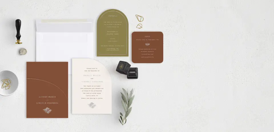 Stacked Wedding Invitations with pocket and coordinating items