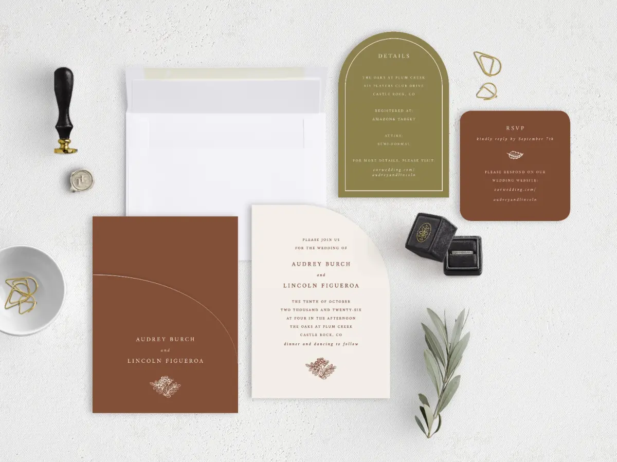 Stacked Wedding Invitations with pocket and coordinating items