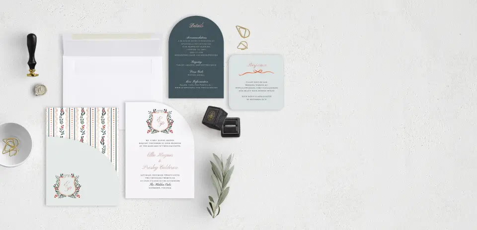 Stacked Wedding Invitations with pocket and coordinating items