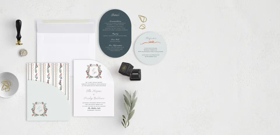 Stacked Wedding Invitations with pocket and coordinating items
