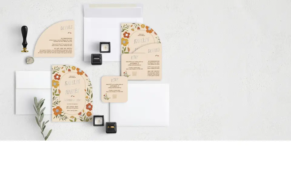 Stacked Wedding Invitations with coordinating items