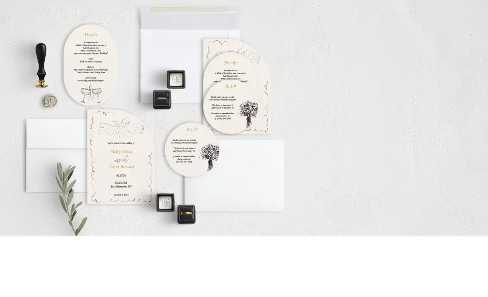 Stacked Wedding Invitations with coordinating items