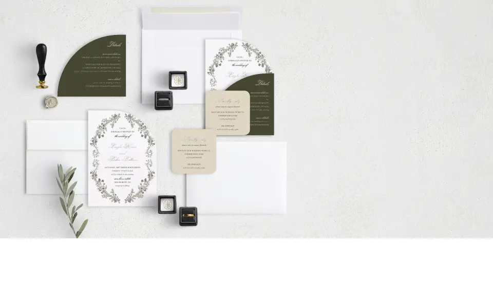 Stacked Wedding Invitations with coordinating items