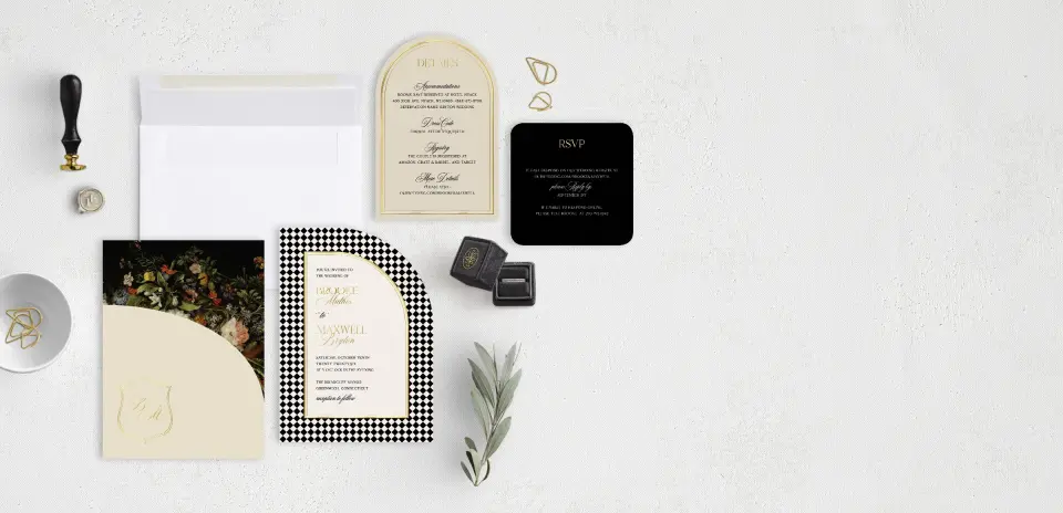 Stacked Wedding Invitations with pocket and coordinating items