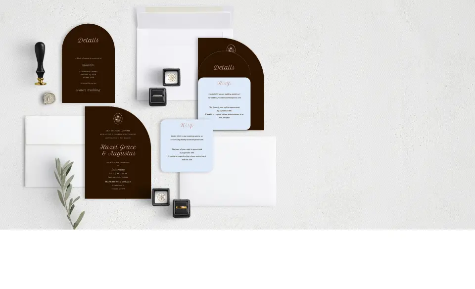 Stacked Wedding Invitations with coordinating items