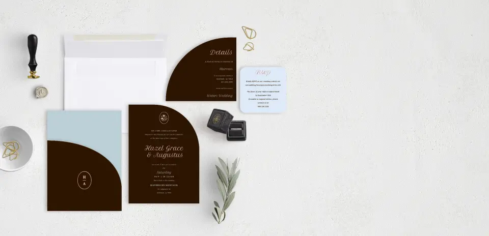 Stacked Wedding Invitations with pocket and coordinating items