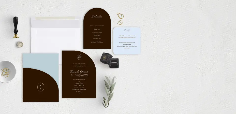 Stacked Wedding Invitations with pocket and coordinating items