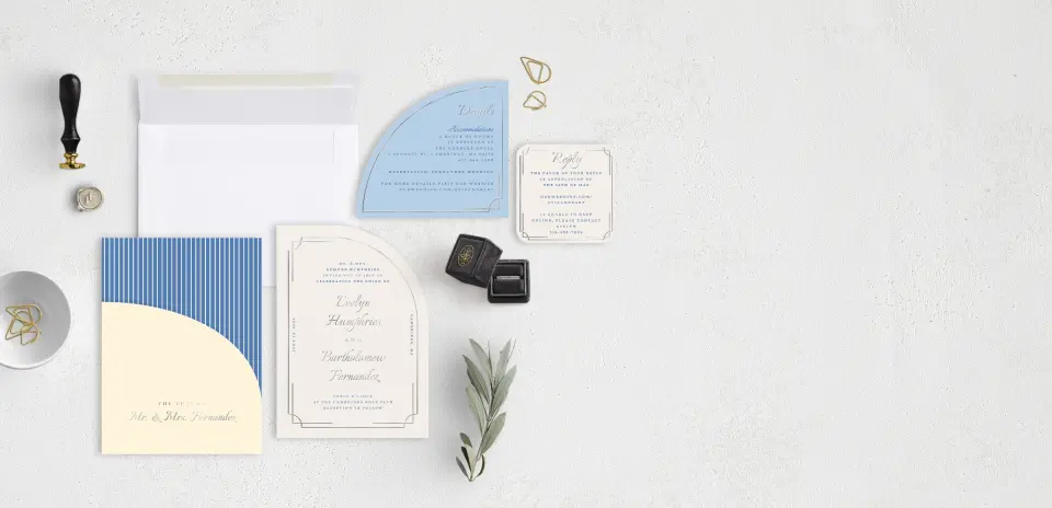 Stacked Wedding Invitations with pocket and coordinating items