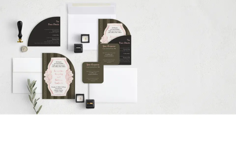 Stacked Wedding Invitations with coordinating items