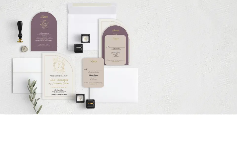 Stacked Wedding Invitations with coordinating items