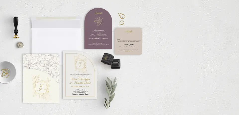 Stacked Wedding Invitations with pocket and coordinating items